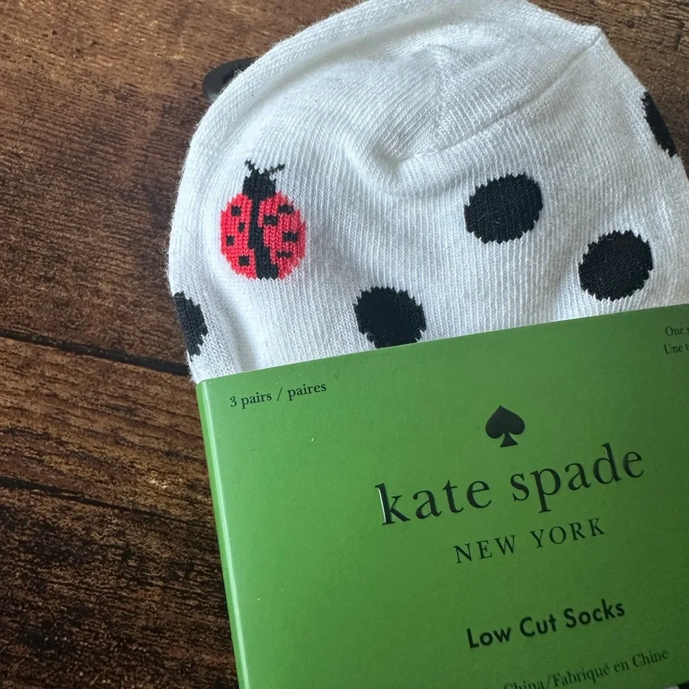 Kate Spade 3-Pack Low Cut Socks Ladybug Polka Dot, Red, Black One Size NWT